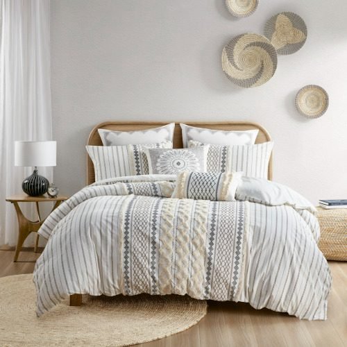 Full Queen Cotton Printed Duvet Cover Set With Chenille