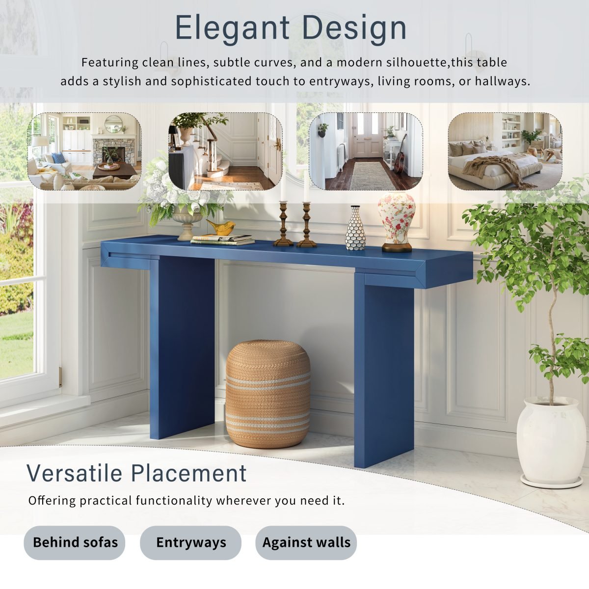 U- Style Large 60- Inch Console Table With Geometric Clean Lines Design Stylish Entryway Table With Painted Finish And Adjustable Feet Suitable For Living Room Entryway Hallway. thumbnail 4