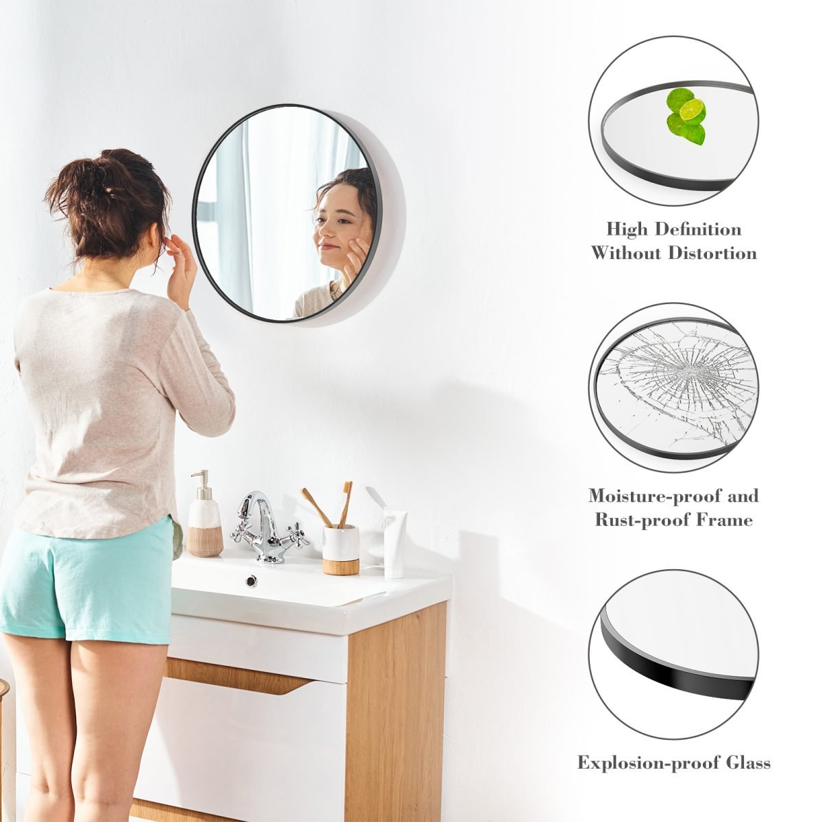 Black Circular Wall Mirror 20 Inches thumbnail 3