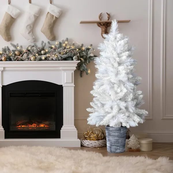 4 FT White Artificial Christmas Tree With Pot Stand, Potted Xmas Pine Tree With 200 Branch Tips For Holiday Party Office Home, White Tree thumbnail 4