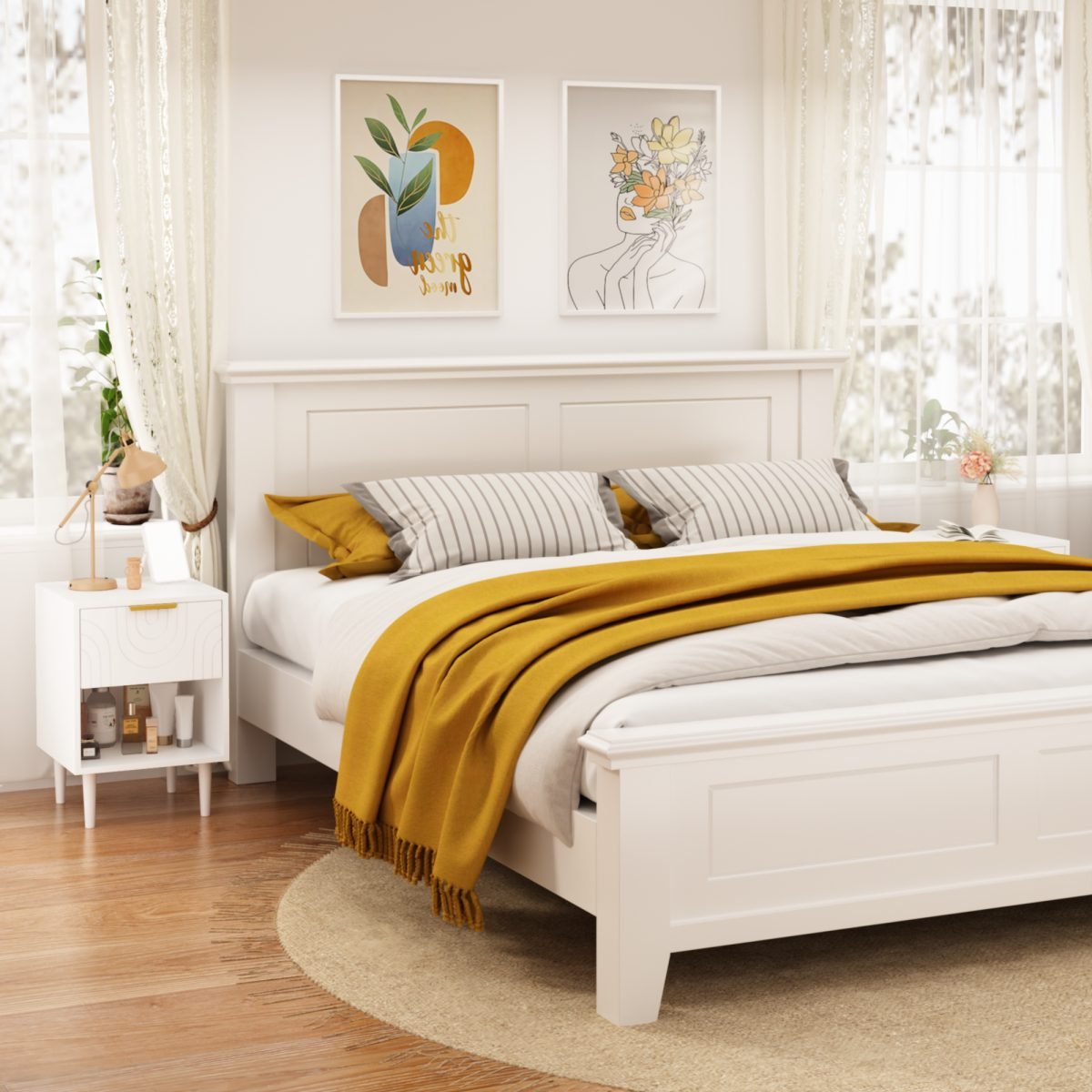 22.83'' H Modern White Nightstand With One Drawer And Open Shelf, Gold - Accented Handle, Ideal For Bedroom Decor thumbnail 3