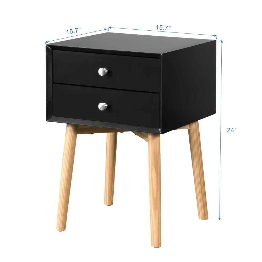 Side Table,Bedside Table With 2 Drawers And Rubber Wood Legs, Mid-Century Modern Storage Cabinet For Bedroom Living Room thumbnail 3