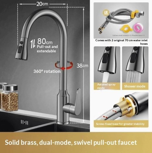 Pull-out Hot And Cold Household Kitchen And Dishwashing Brushed Copper Sink Faucet - Pull type with chassis thumbnail 3