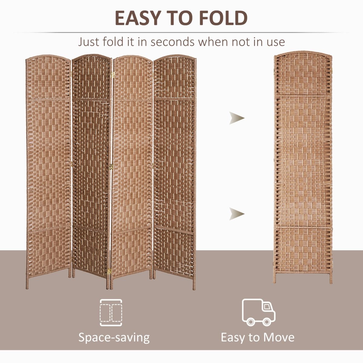 6FT Tall 4-Panel Wicker Weave Room Divider, Folding Privacy Screen, Portable Partition For Bedroom & Home Office, Natural thumbnail 3