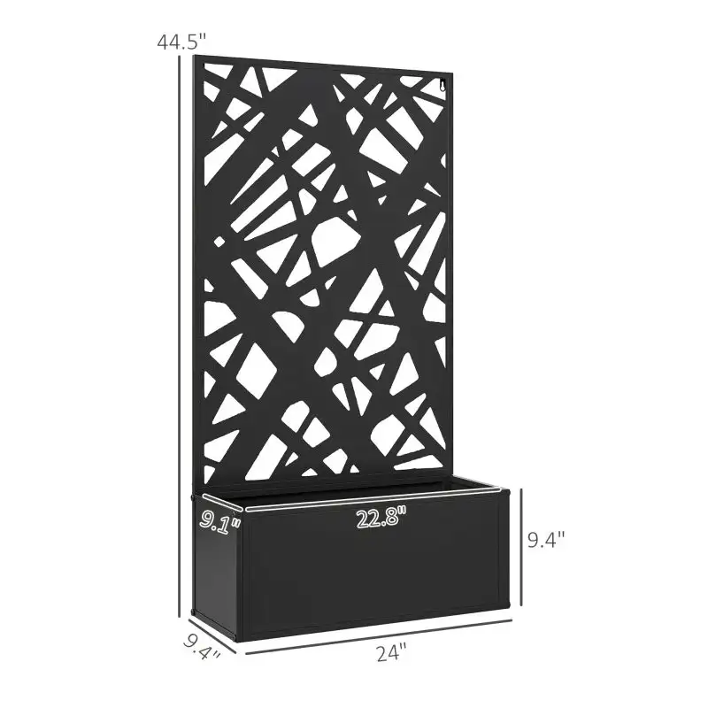 Metal Planter Box Raised Garden Bed With Decorative Privacy Screen, Wall-mounted Or Freestanding,