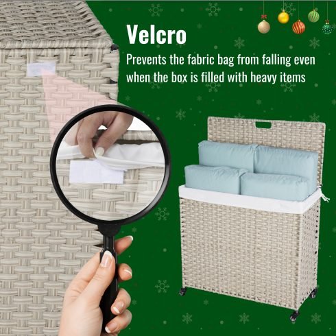 Laundry Hamper With Lid PE Rattan Powder Coating Frame Clothes Hampers With 02 Removable Bags, Wheels, 160L, Gray Color thumbnail 2
