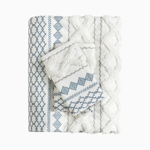 King Cal King Cotton Printed Duvet Cover Set With Chenille thumbnail 2