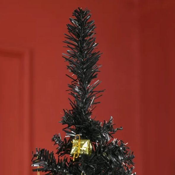6 Ft Artificial Pencil Christmas Tree, Slim Xmas Tree With 390 Realistic Branch Tips And Plastic Stand, Black thumbnail 2