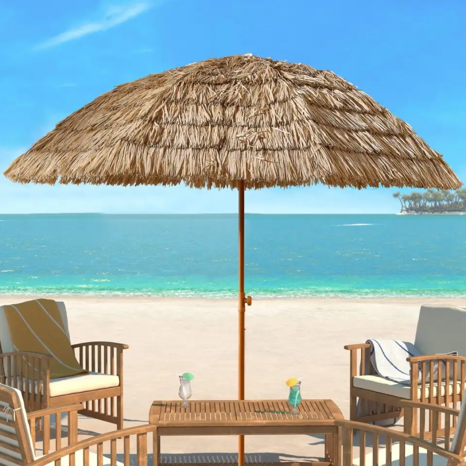 8 Thatch Patio Tiki Umbrella Tropical Palapa Raffia Tiki Hut Hawaiian Hula Beach Umbrella,Straw Umbrella