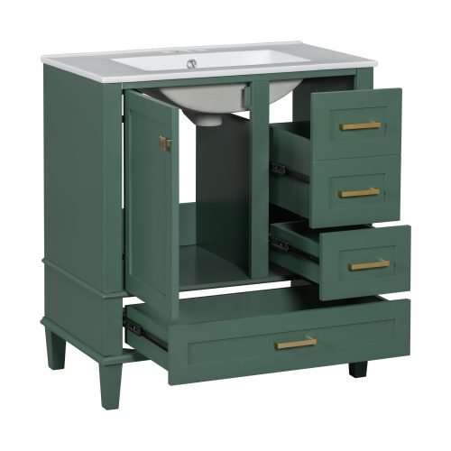 30 Bathroom Vanity , Modern Bathroom Cabinet With Sink Combo Set, Bathroom Storage Cabinet With A Soft Closing Door And 3 Drawers, Solid Wood Frame - Green thumbnail 4