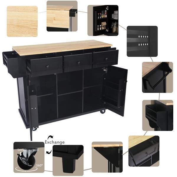 Kitchen Cart With Rubber Wood Flip Top thumbnail 4