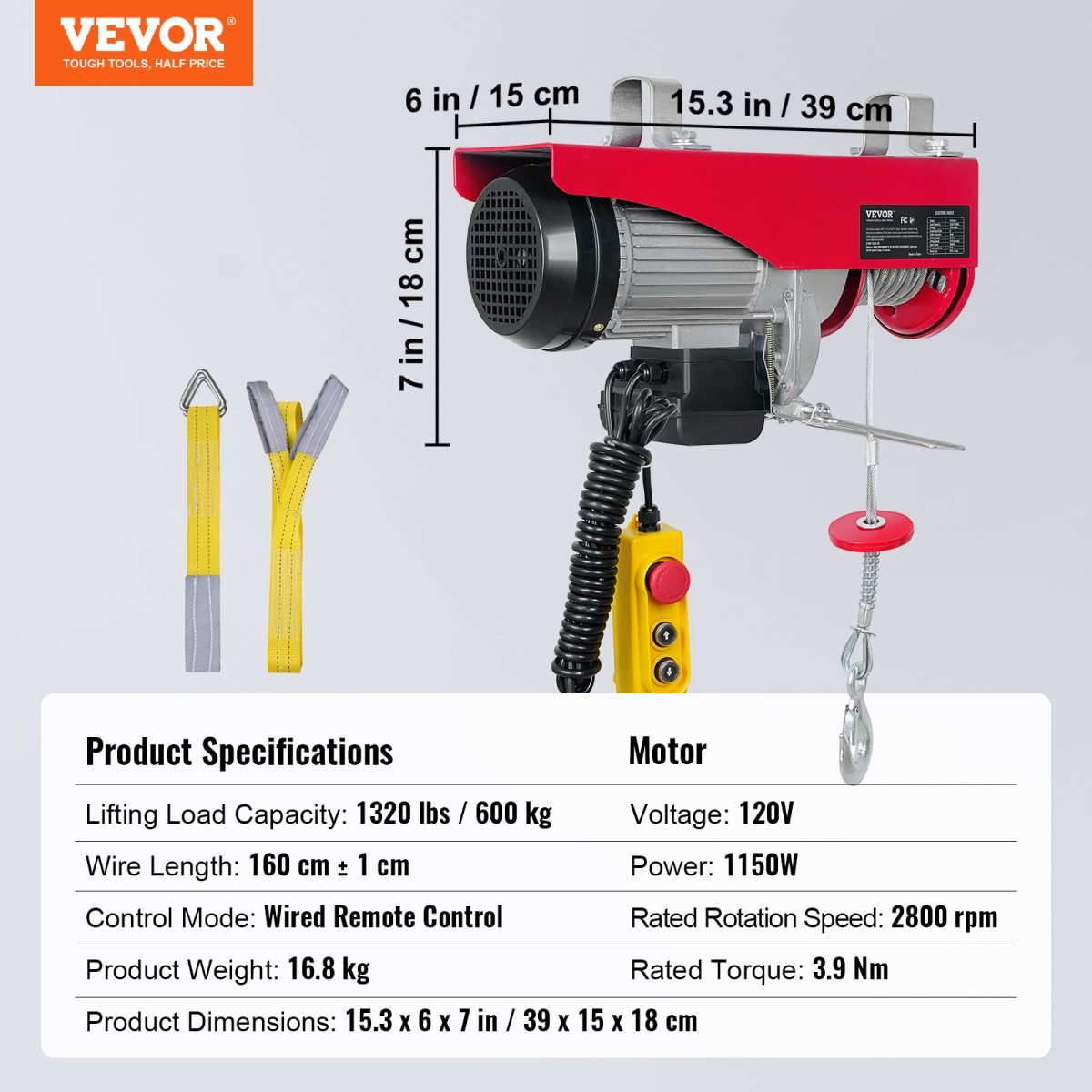 VEVOR Electric Hoist, 1320 Lbs Lifting Capacity, 1150W 110V Electric Steel Wire Winch With 14ft Wired Remote Control, 40ft Single Cable Lifting Height & Pure Copper Motor, For Garage Warehouse Factory thumbnail 4