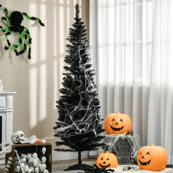 6 Ft Artificial Pencil Christmas Tree, Slim Xmas Tree With 390 Realistic Branch Tips And Plastic Stand, Black thumbnail 4