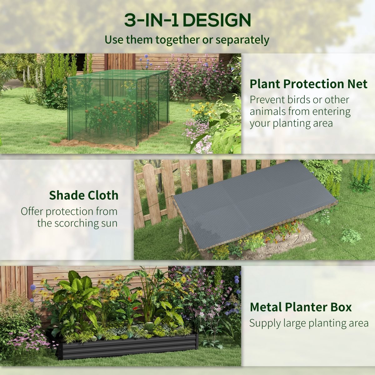 Galvanized Steel Planter Box With Crop Cage And Shade Cloth, Raised Garden Bed For Flowers, Veggies And Herbs, Gray thumbnail 3