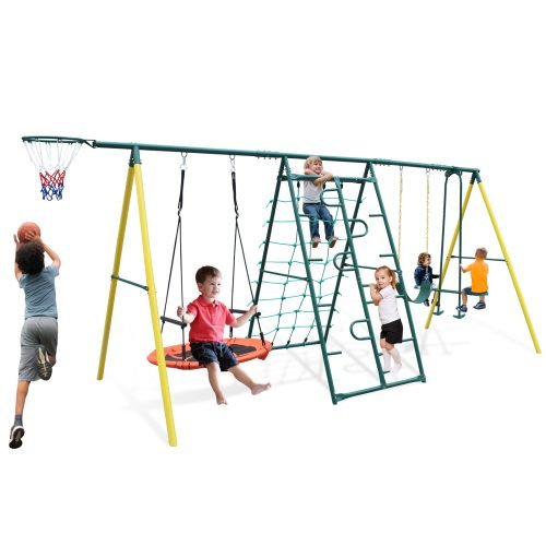 Indoor Outdoor Metal Swing Set With Safety Belt thumbnail 4