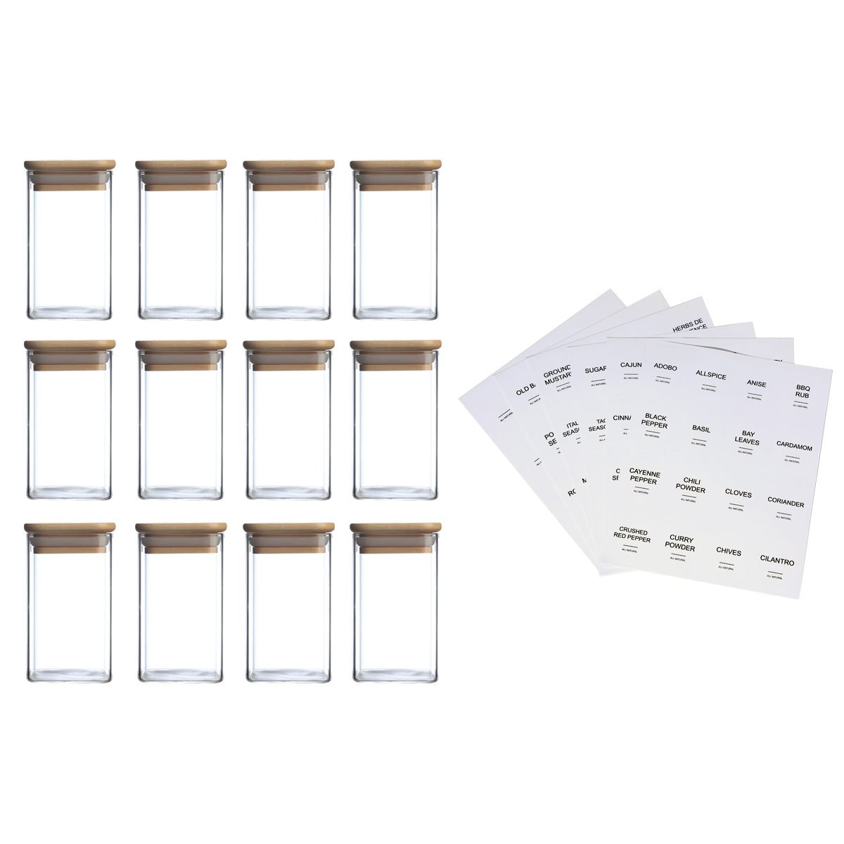12Pcs Square Spice Jars With 72 Stickers, Kitchen Pepper Jars For Salt Seasoning thumbnail 3