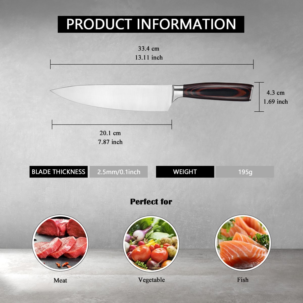 Kegani Japanese Chef Knife 8 Inch - Chefs Knife High Carbon Stainless Steel Knife Kitchen Cooking Knife - Rosewood FullTang Sharp Knife With Sheath thumbnail 4