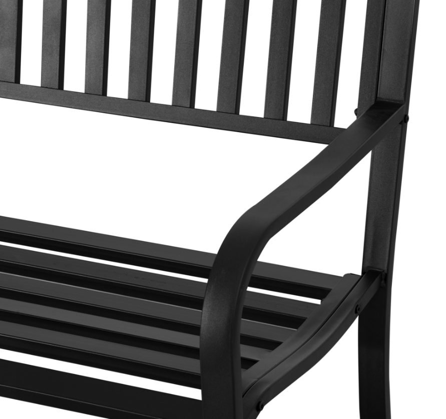 50ft Outdoor Bench Seat, Patio Bench With Slatted Seat, Metal Porch Bench, With 2 Person Design, For Poolside, Lawn, Black thumbnail 2