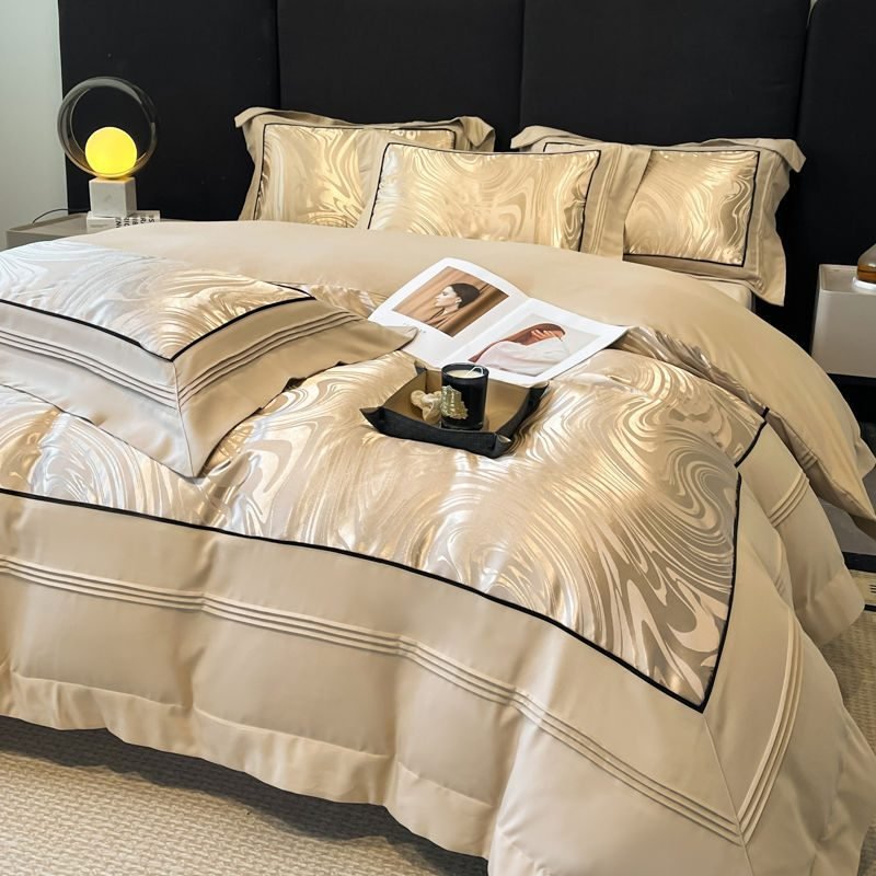 Light Luxury High-grade Yarn-dyed Four-piece Jacquard Beddings - Champagne-1.5m flat sheet