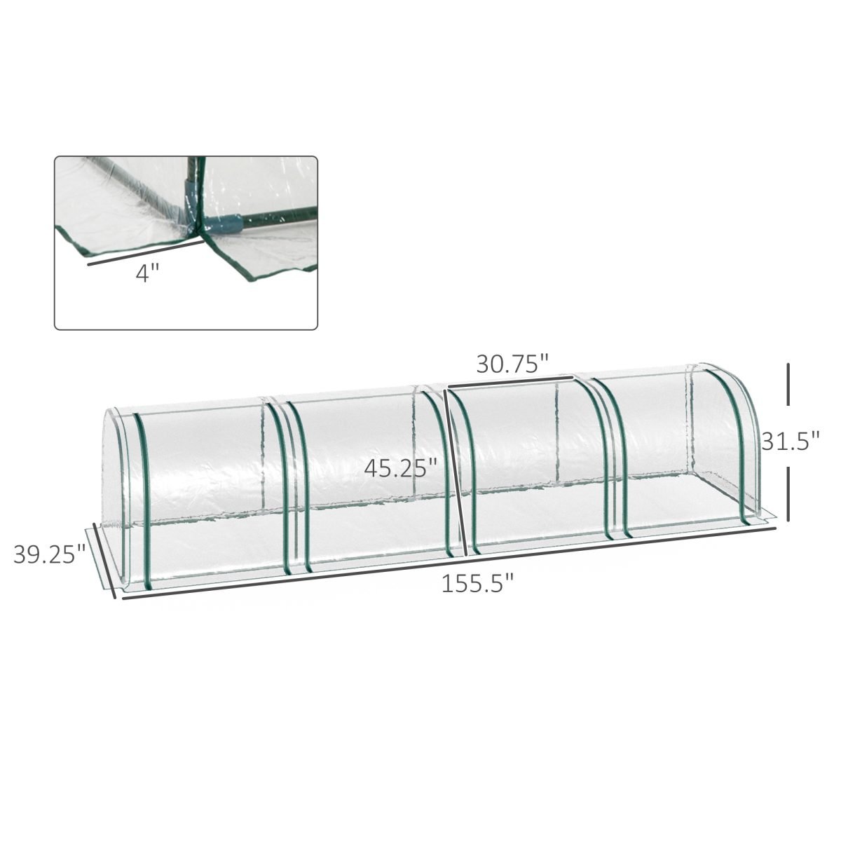 Portable Tunneled Greenhouse With 4 Zippered Doors, Water UV Fighting PVC Cover thumbnail 3