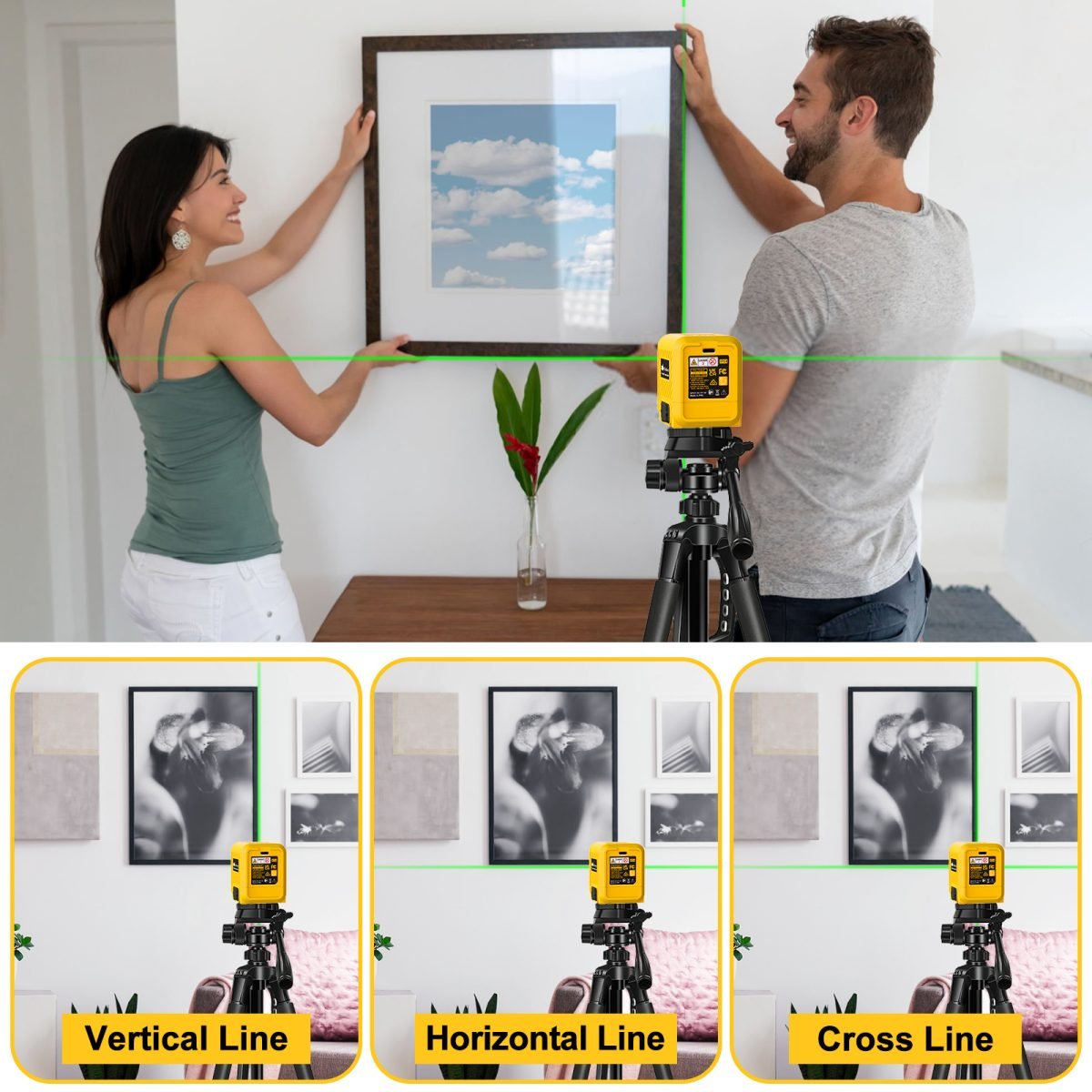 Laser Level, Rechargeable Lithium Battery Level Tool, Self-Leveling Green Cross Line Laser For Picture Hanging, Tiling, Home Renovation, Includes Folding Magnetic L-Bracket & Carry Pouch thumbnail 4