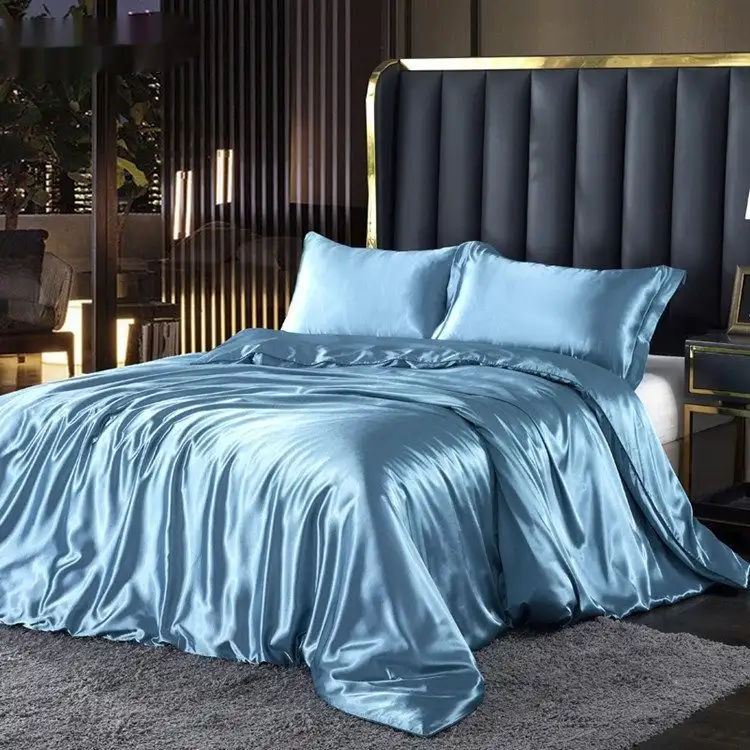 Artificial Silk Double-sided Silk Satin Quilt Cover Bed Sheet Four-piece Set - Jazz Gray-1.2m flat sheet three set