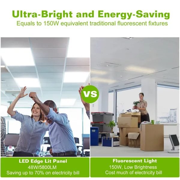 2Packs LED Panel Light 4800LM 7500K Ceiling Lighting 150W Equivalent LED Troffer Recessed Edge-Lit thumbnail 3