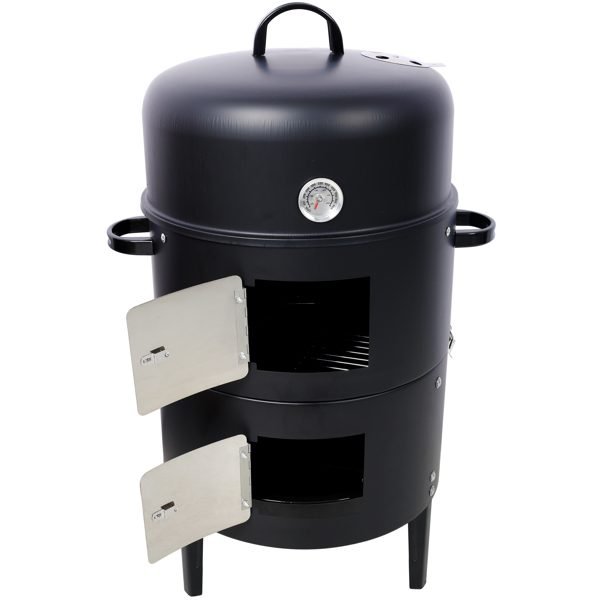 17 Inch Steel Charcoal Smoker, Heavy Duty Round Grill For Outdoor Cooking, Black thumbnail 4