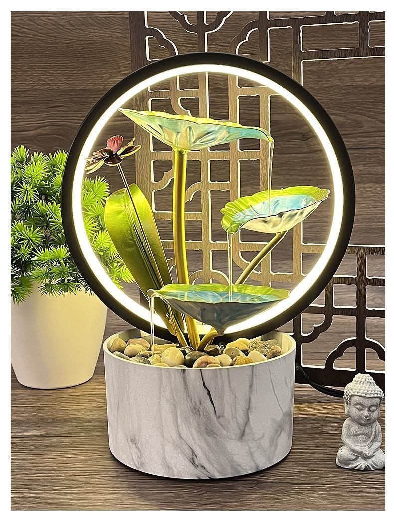 Circulating Water Fashionable And Minimalist Home Flow Ornaments - Gold Stone Lamp Ring-14X29.5X22CM-UK thumbnail 3