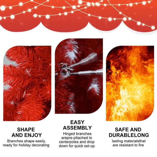 Artificial 5ft Red Christmas Tree With 624 PVC Branch Tips, Hinged Premium & Foldable Base For Indoor Holiday Decorating thumbnail 4