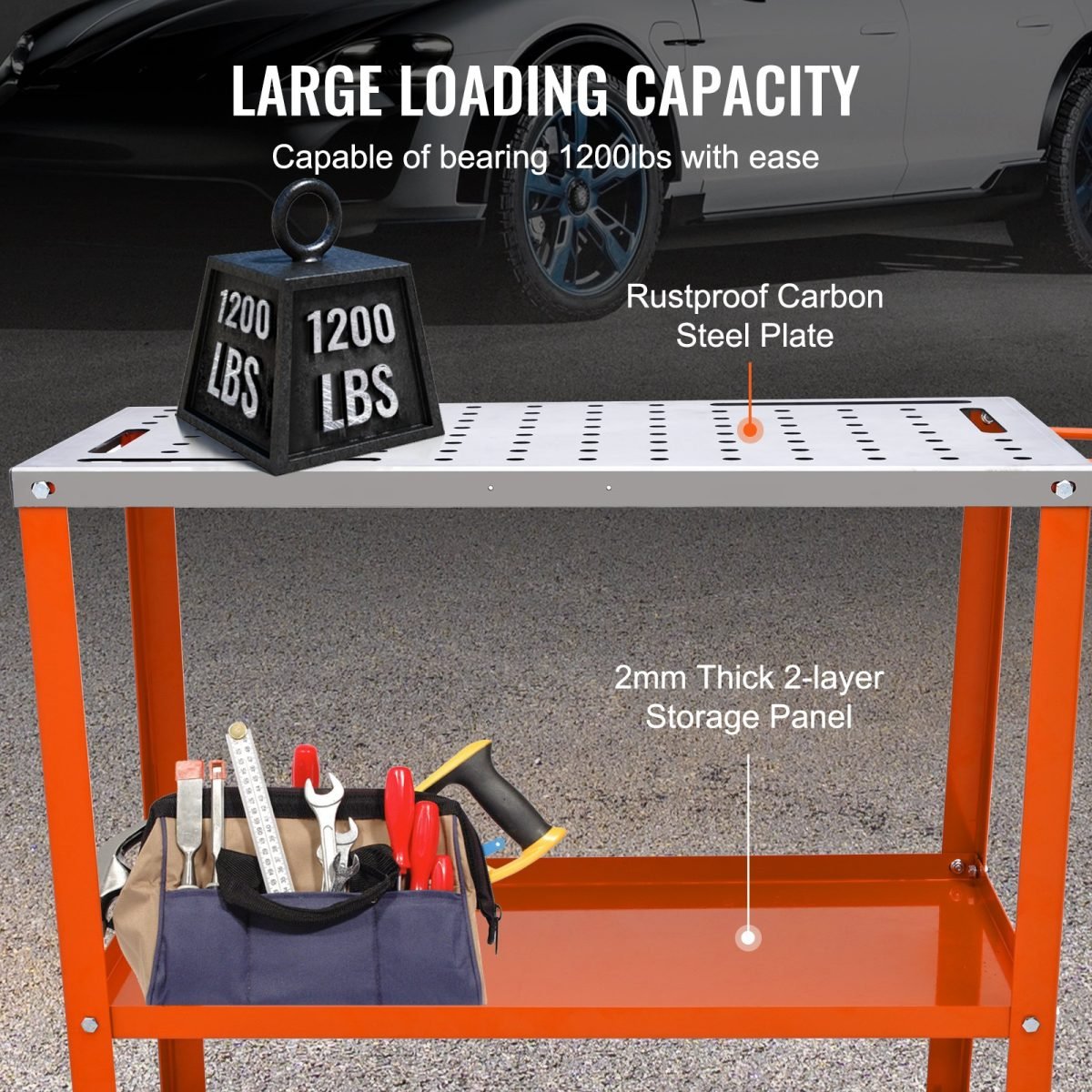 Welding Table, 1200lbs Load Capacity Steel Welding Workbench Table On Wheels, Portable Work Bench With Braking Lockable Casters, 4 Tool Slots thumbnail 2