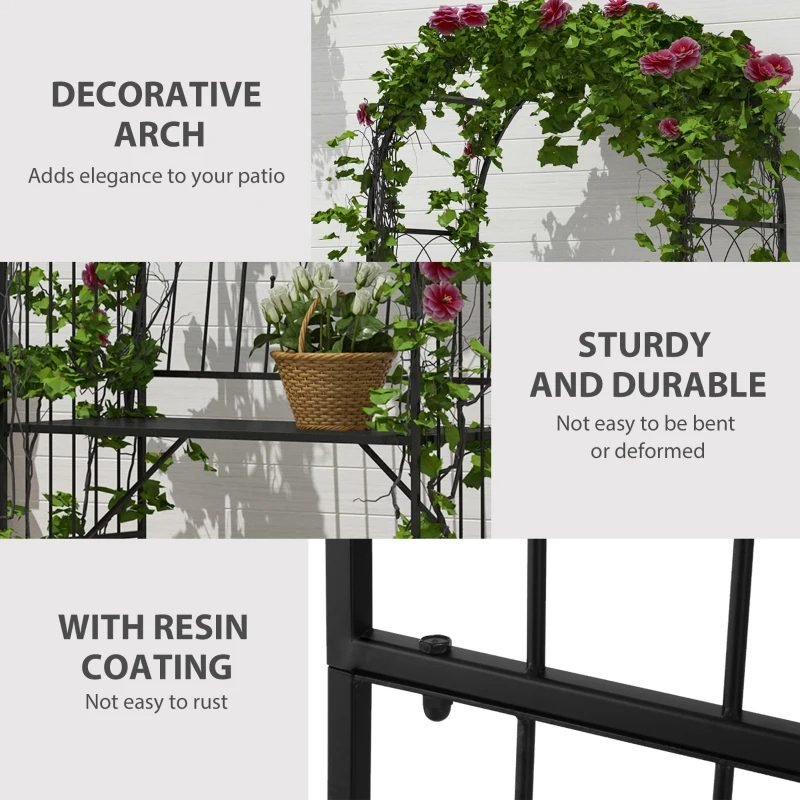 Metal Trellis Arbor Arch For Climbing Plants With Garden Bench, Grow Grapes & Vines, Patio Decor & 2-Person Outdoor Interlacing Decorative Seating With Tips, 484 Lbs. Weight Capacity, Black thumbnail 3