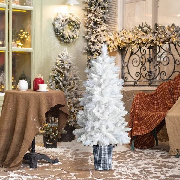 4 FT White Artificial Christmas Tree With Pot Stand, Potted Xmas Pine Tree With 200 Branch Tips For Holiday Party Office Home, White Tree thumbnail 3