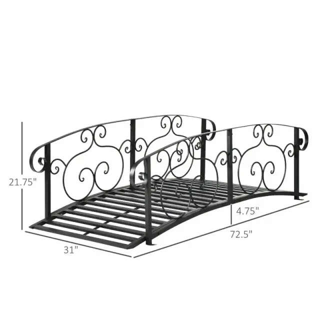 6' Metal Arch Backyard Garden Bridge, Safety Siderails, Arc Footbridge For Backyard Creek, Stream, Pond, Black