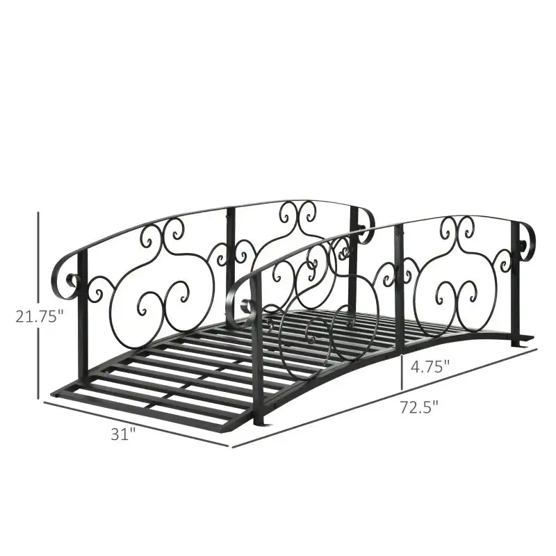 6' Metal Arch Backyard Garden Bridge, Safety Siderails, Arc Footbridge For Backyard Creek, Stream, Pond, Black
