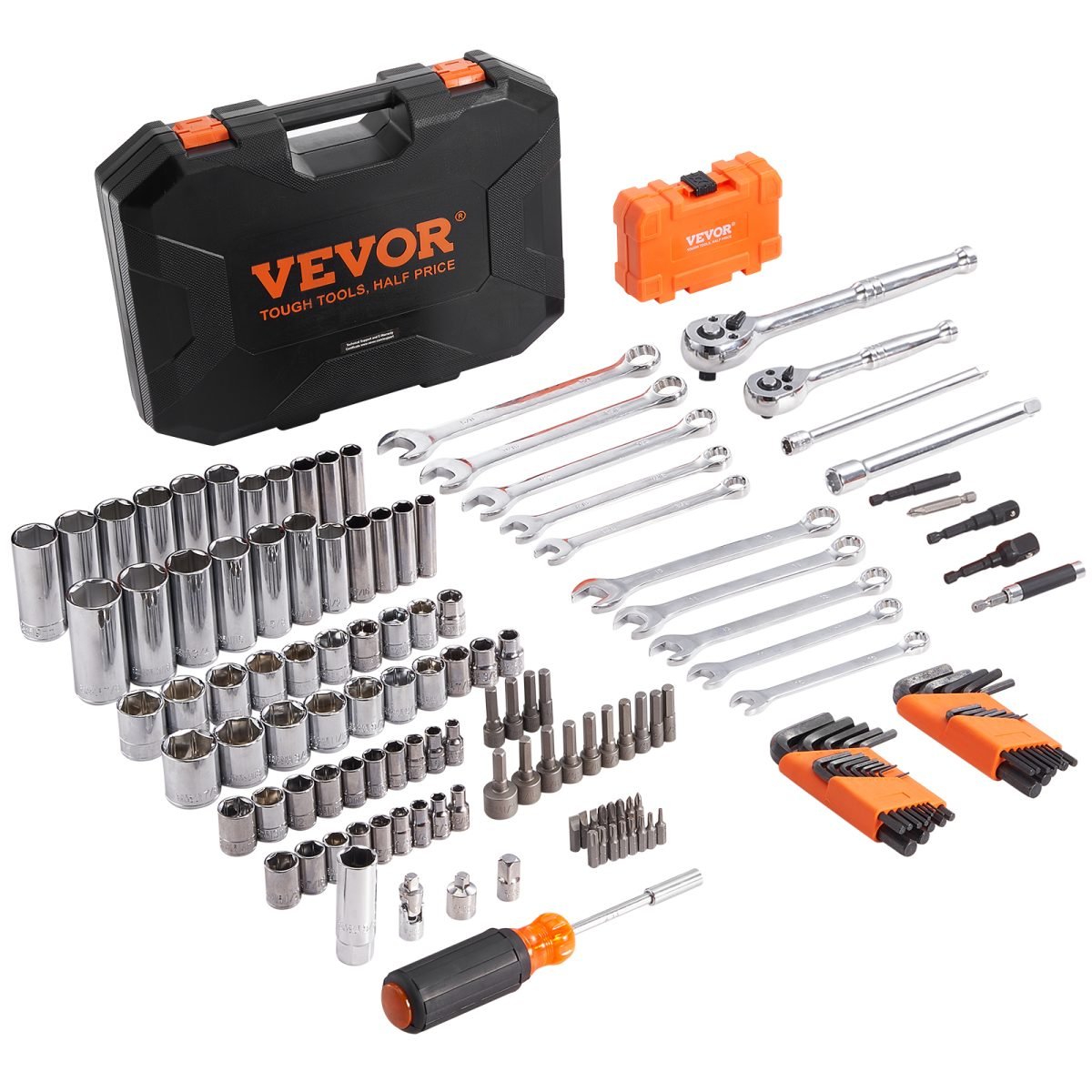 VEVOR Mechanics Tool Set And Socket Set, Drive Deep And Standard Sockets, 145 Pcs SAE And Metric Mechanic Tool Kit With Bits, Combination Wrench, Hex Wrenches, Accessories, Storage Case thumbnail 4