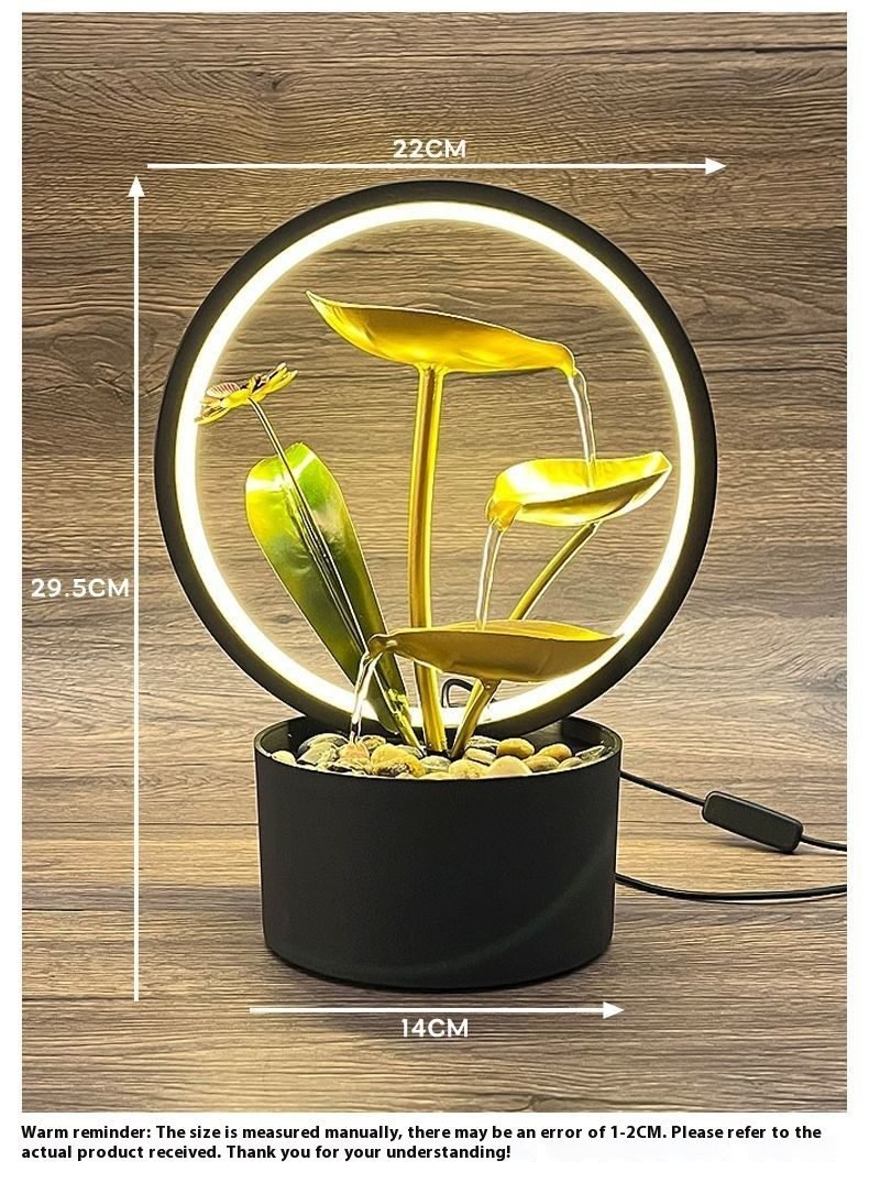 Circulating Water Fashionable And Minimalist Home Flow Ornaments - Gold Stone Lamp Ring-14X29.5X22CM-UK thumbnail 2