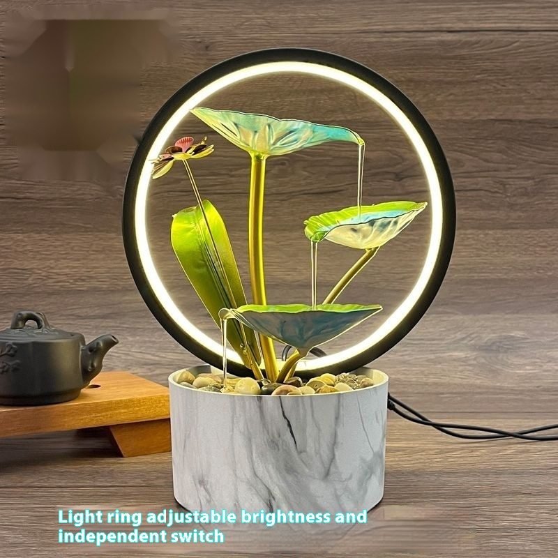 Circulating Water Fashionable And Minimalist Home Flow Ornaments - Gold Stone Lamp Ring-14X29.5X22CM-UK