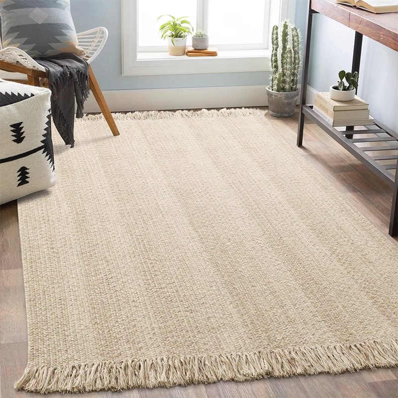 Handmade Natural Wool Living Room Milk White Modern Simple And Light Luxury Home Bedroom Bedside Calligraphy Carpet - Round Tassel Style-Diameter 100cm thumbnail 3