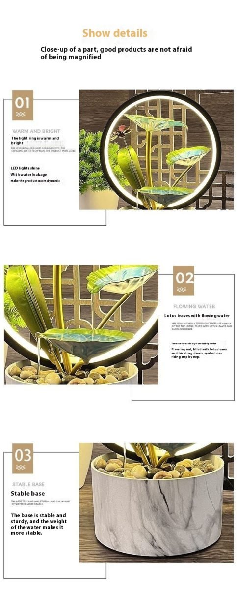 Circulating Water Fashionable And Minimalist Home Flow Ornaments - Gold Stone Lamp Ring-14X29.5X22CM-UK thumbnail 4
