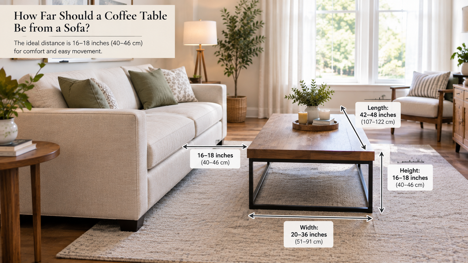 How far should coffee table be from sofa