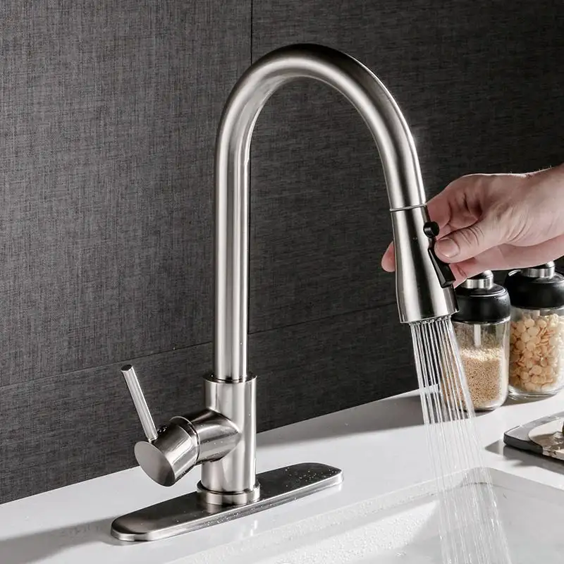 Pull-out Hot And Cold Household Kitchen And Dishwashing Brushed Copper Sink Faucet - Pull type with chassis