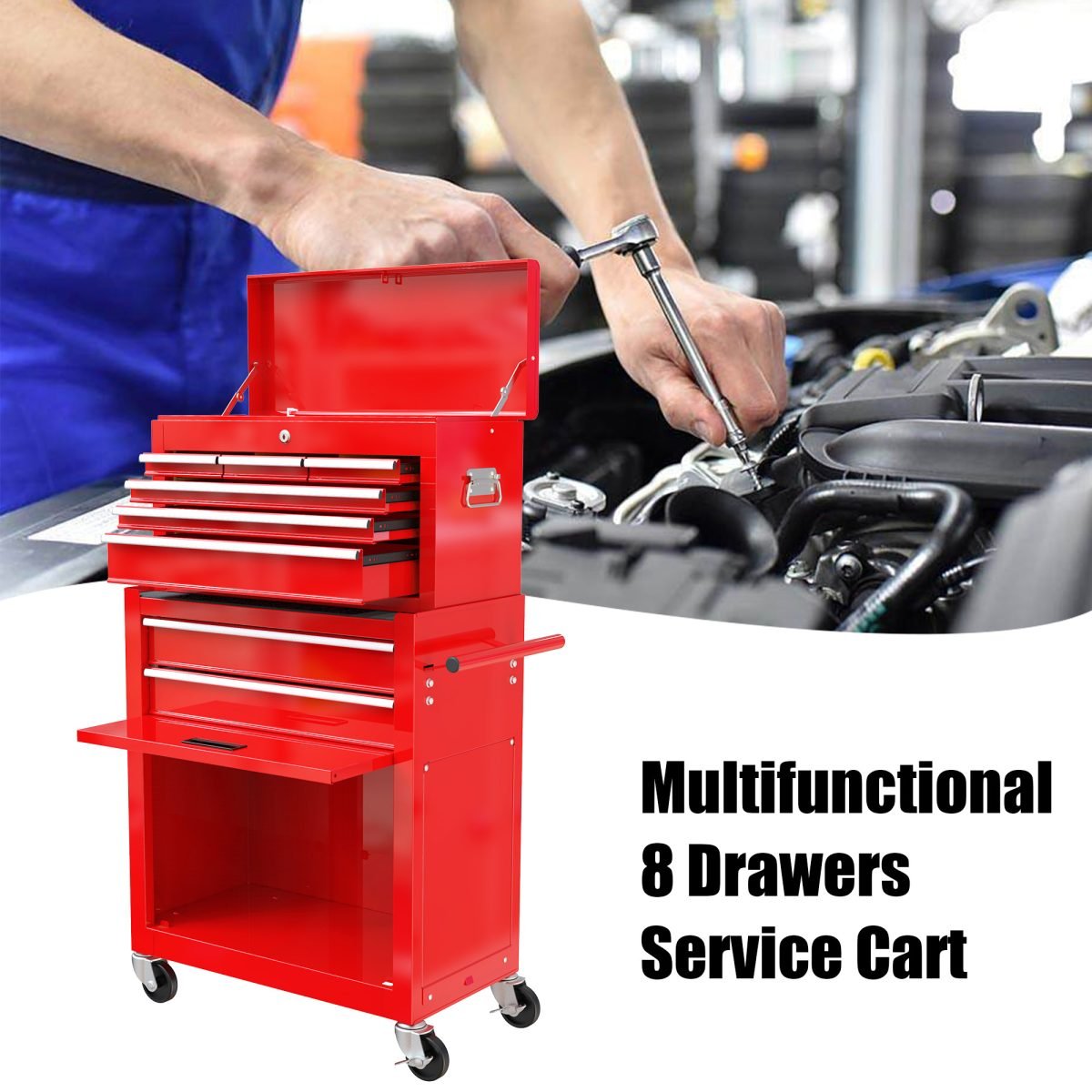 High Capacity Rolling Tool Box With Wheels And Drawers, 8 Drawer Tool Storage Cabinet thumbnail 4