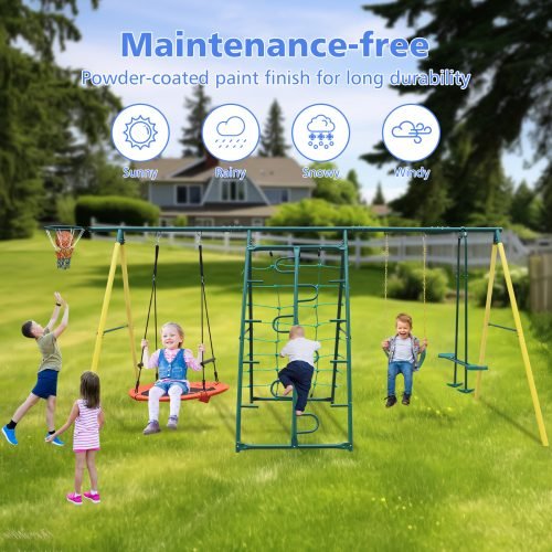 Indoor Outdoor Metal Swing Set With Safety Belt thumbnail 1