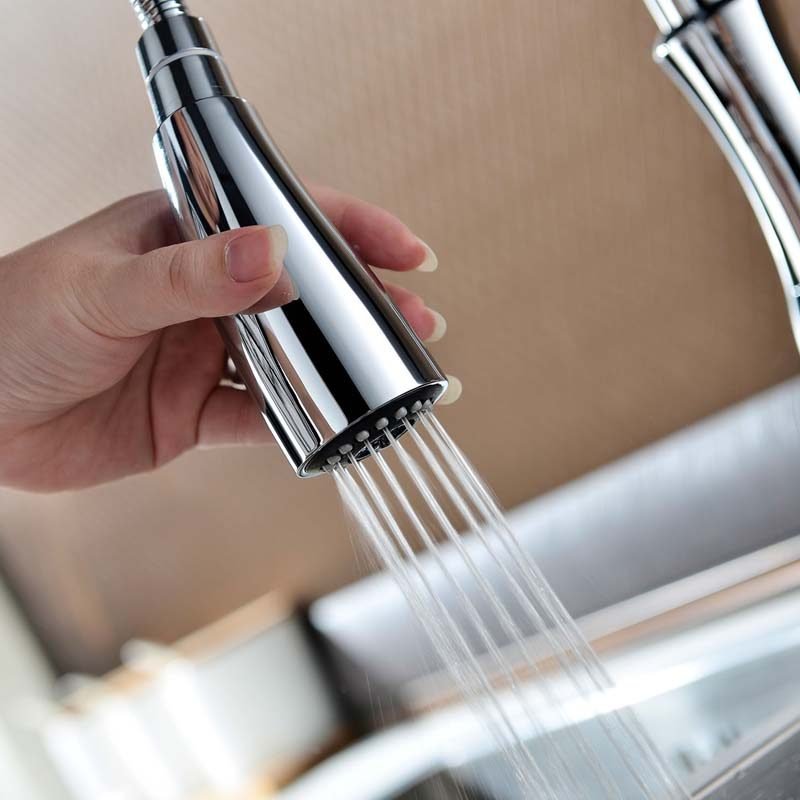 All Copper Rotatable Pull-Out Retractable Kitchen Faucet - Gold thumbnail 2