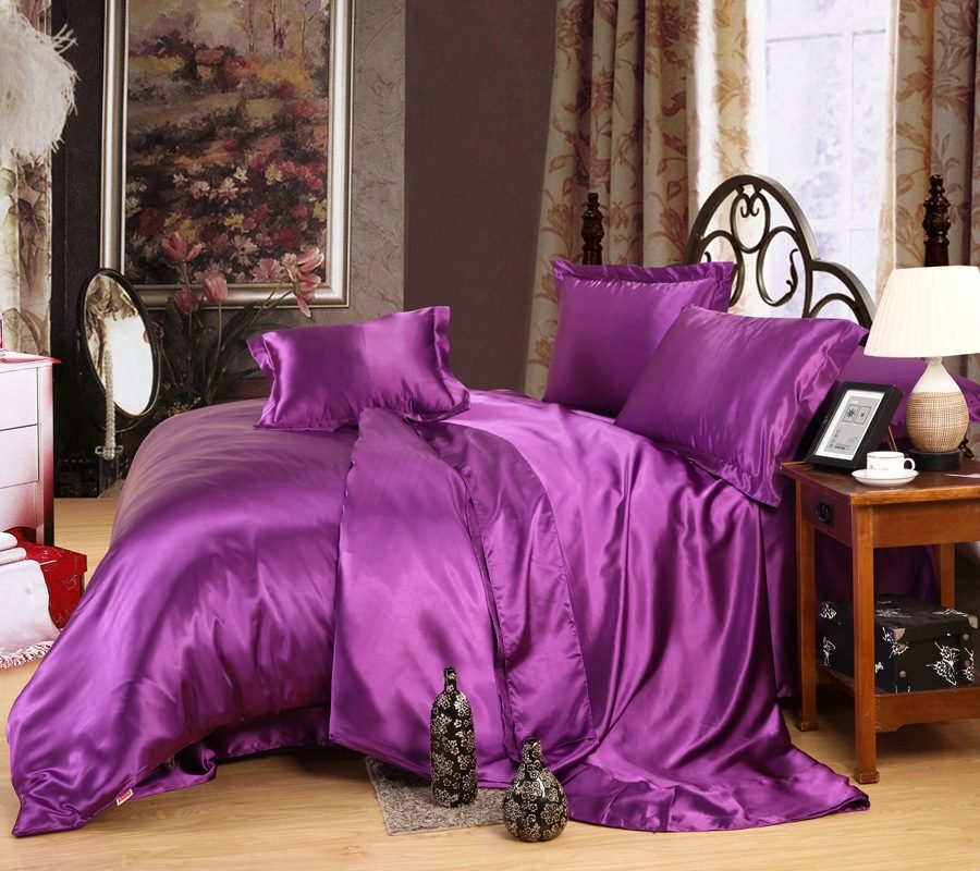 Artificial Silk Double-sided Silk Satin Quilt Cover Bed Sheet Four-piece Set - Jazz Gray-1.2m flat sheet three set thumbnail 4
