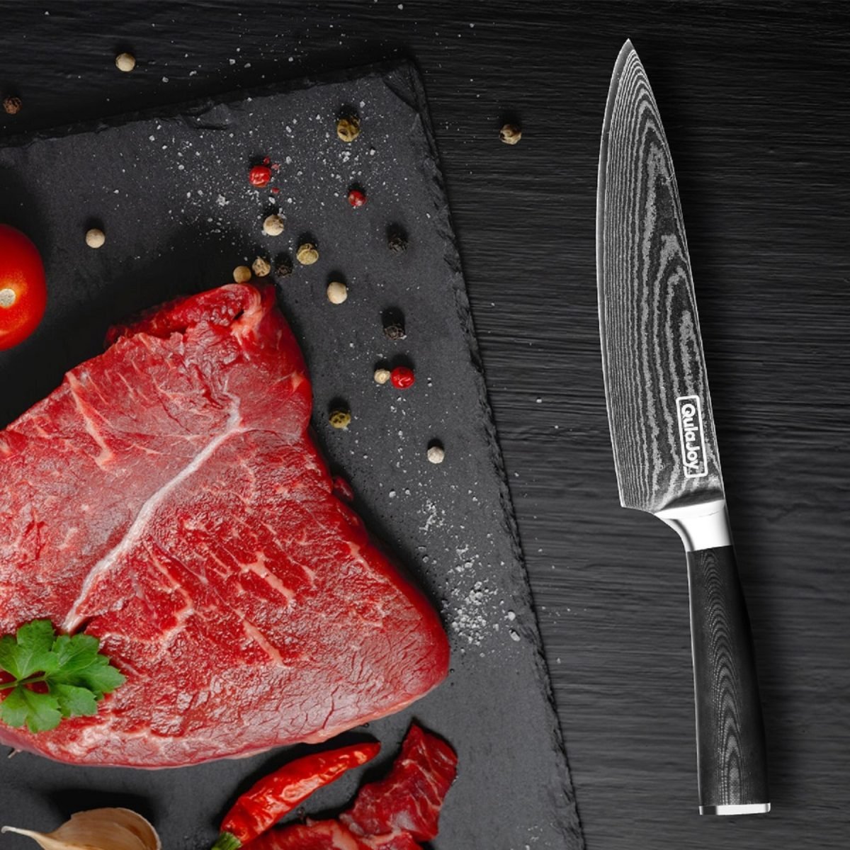 Qulajoy 8 Inch Chef Knife, Ultra Sharp Japanese Damascus VG-10 Blade,Professional Kitchen Knife With Ergonomic G10 Handle And Sheath thumbnail 2