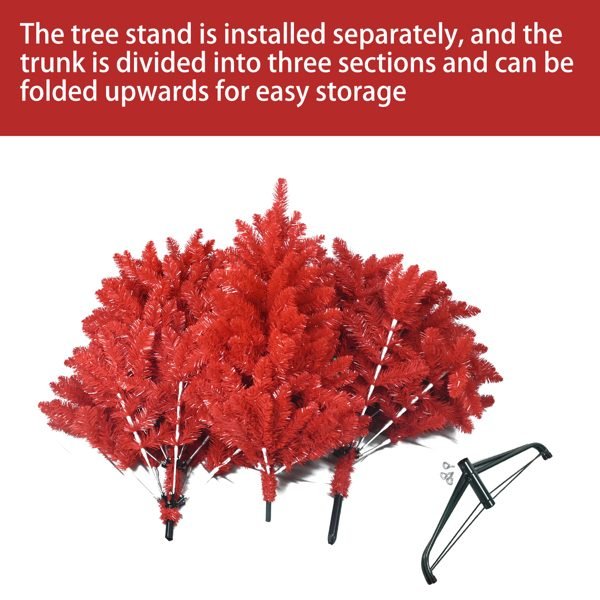Artificial 5ft Red Christmas Tree With 624 PVC Branch Tips, Hinged Premium & Foldable Base For Indoor Holiday Decorating thumbnail 2
