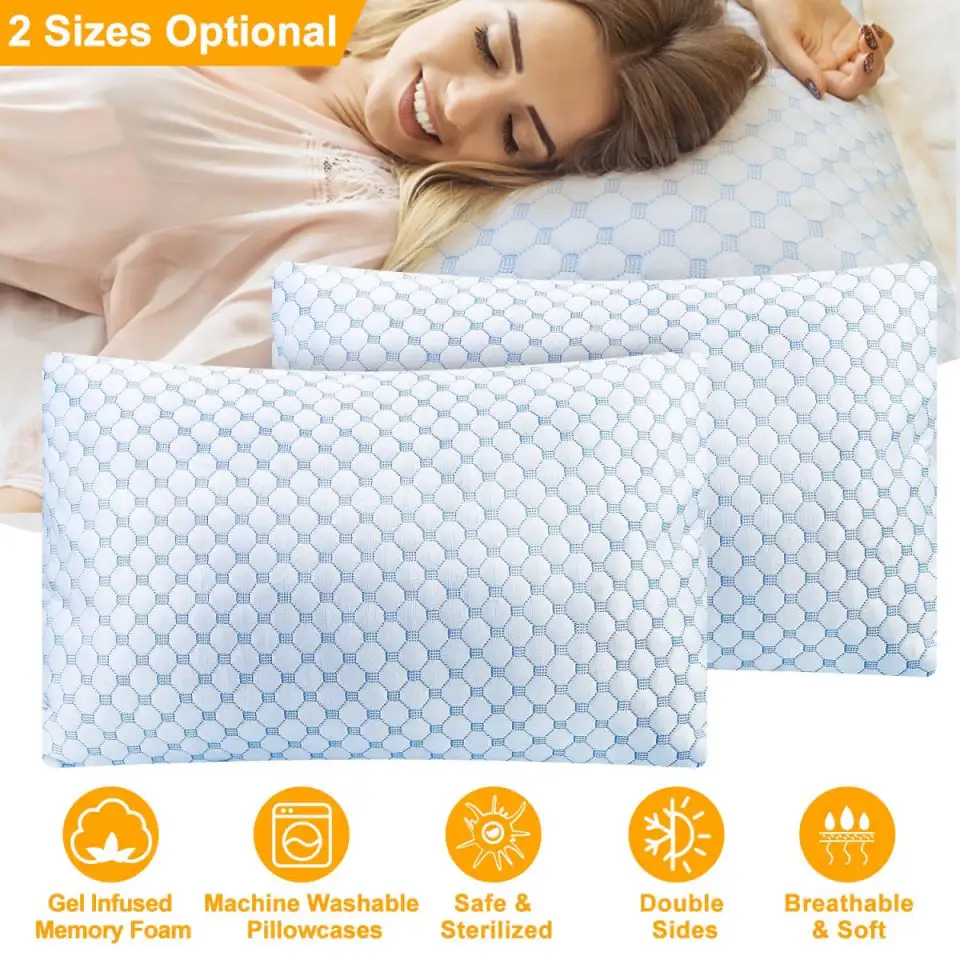 2Pcs Or 1Pc Cooling Memory Foam Pillow Ventilated Soft Bed Pillow With Cooling Gel Infused Memory Foam Machine Washable - King-1Pc