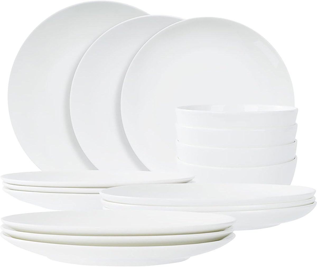 Jasmine Bone China Dinnerware Set, 16 Pieces, Service For 4, White Plates, Dishes, Bowls Set, Microwave And Dishwasher Safe thumbnail 4